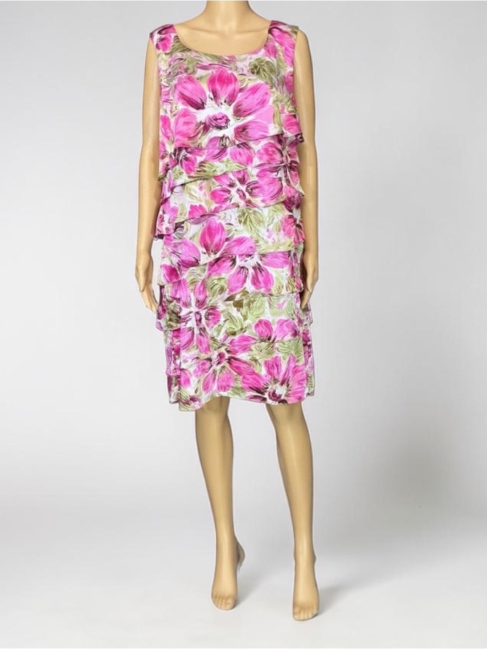 Connected Hot Pink Fuchsia Floral Tiered Ruffle Layered Cocktail Dress
